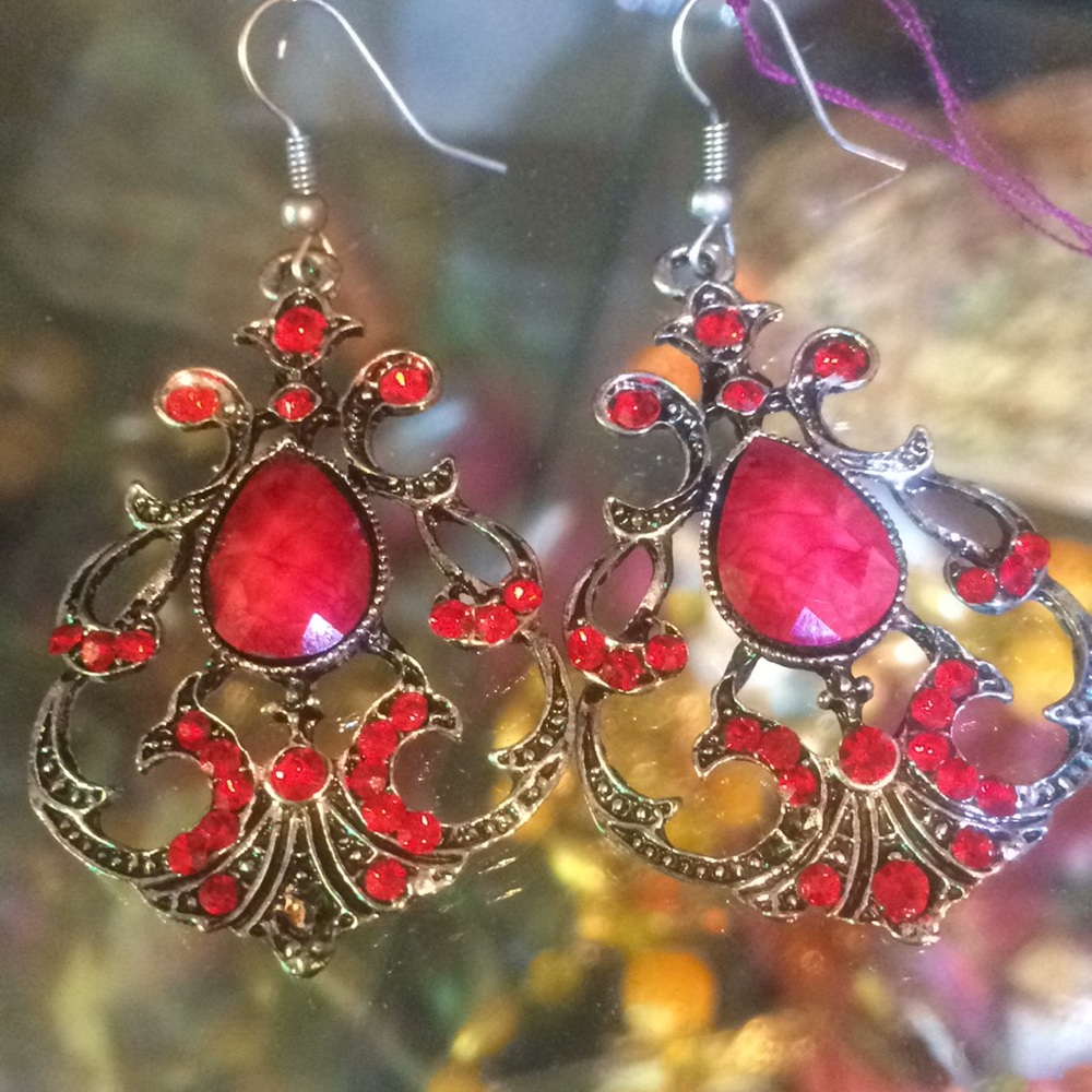 Red dangle earrings